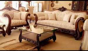 Traditional Hand Carved Solid Wood Living Room <b>Sofa</b> Set <b>Fabric</b> Upholstered Royal Classic Antique <b>Sofa</b> set For Home Villa Wedding - Product Image 1