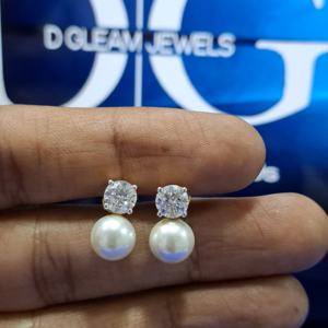 Boucles d'oreilles tendance en or blanc avec perle taillée en moissanite, diamant 2 carats, certifiées IGI, élégantes, pour femmes, cadeaux de fête et d'anniversaire - Product Image 3