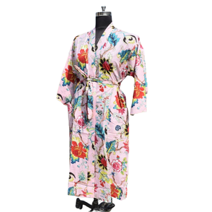 Kimono Albornoz de algodón Mujer Verano Frente abierto Ropa de dormir Bata Ropa de playa Vestido - Product Image 4