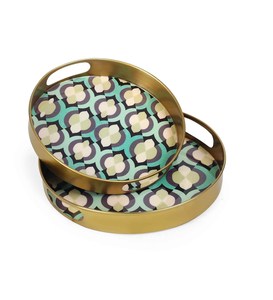 Customized Printed Metal Gold <b>Round</b> <b>Tray</b> For Serving Wedding Hotel Home Use From India - Product Image 5