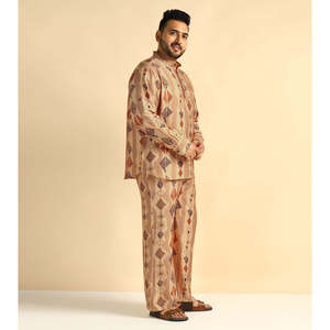 Ensemble coordonné pour homme Amanush, imprimé géométrique, grande taille, manches longues, col mandarin, kurta avec pantalon longueur cheville, tenue décontractée - Product Image 5