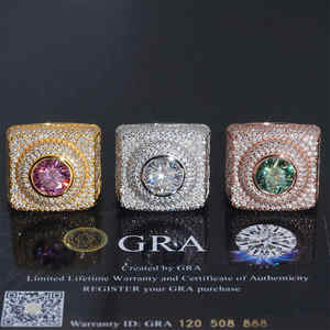 Anillo de piedra redonda grande helado de lujo oro plata chapado en oro rosa joyería de Hip Hop hombres mujeres declaración regalo de fiesta - Product Image 4