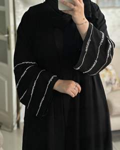 Abaya de satén de lujo personalizada al por mayor para mujer, vestido islámico turco pequeño, mangas con volantes, estilo Dubái, seda de alta calidad para - Product Image 2