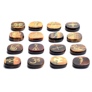 Pierre de palmier en forme d'oeil de tigre, ensemble de 16 pièces de karuna, cristal de guérison naturel, pierre précieuse Reiki, ensemble de karuna, vente en gros - Product Image 1