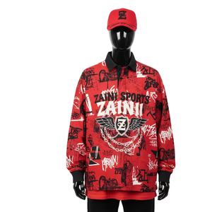 Maillot de rugby pour homme, tissu en polyester et élasthanne de haute qualité, 260 GSM, rouge et noir, impression intégrale, logo personnalisé, évacuation de l'humidité - Product Image 1