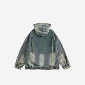 Nouveaux sweats à capuche surdimensionnés pour hommes en denim tendance avec logo personnalisé, sweats à capuche en coton, couleur unie, streetwear, sweats à capuche zippés délavés à l'acide - Product Image 4