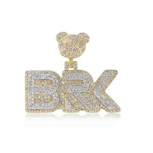 Colgante de Lujo con Letra BRK y Cabeza de Oso, Estilo Hip Hop, Chapado en Oro, con Diamantes de Moissanita, Joyería Personalizada - Product Image 5
