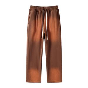 Pantalones de chándal de hombre lavados con ácido de gran tamaño del fabricante, pantalones de chándal acampanados informales con detalle de diamantes de imitación, estilo de corte y costura - Product Image 3