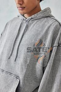 Sweat-shirts à capuche unisexes en gros, lavage à l'acide, surdimensionnés, vintage, en polyester/coton, molleton, pull-over, OEM personnalisé, poche d'hiver - Product Image 4