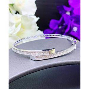 925 silver <b>bangle</b> Stackable designer bracelet Moissanite channel <b>set</b> bracelet Everyday wear luxury bracelet - Product Image 1