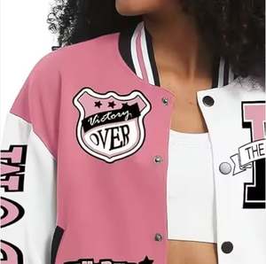 Veste courte universitaire de baseball avec broderie d'appliques à manches longues pour femmes OEM, vente en gros de letterman de dernière conception personnalisée et solide - Product Image 4