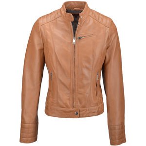 Chaqueta de cuero de otoño e invierno personalizada para mujer, diseño de cuello vuelto sólido con mangas completas y forro de satén transpirable - Product Image 1