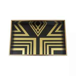 Plateau de service en MDF noir et doré avec poignée, forme rectangulaire, design moderne, écologique, passe au lave-vaisselle, utilisation pour les fêtes - Product Image 1