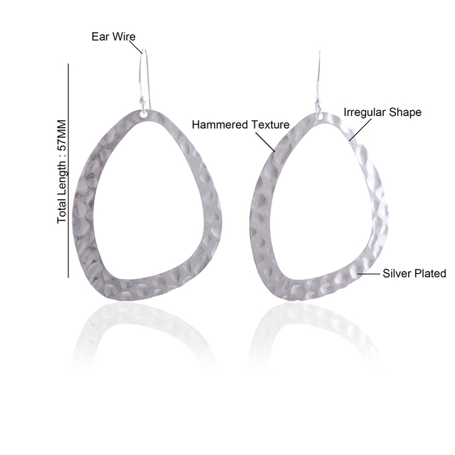 Organic Shape Hammered Dangle Earring Plain Jewelry Fancy Shape Hook Earring Solid Brass Silver Plated Geometric Style Dangler