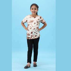 Tela de algodón puro 100% tejido, cuello redondo de longitud Regular, Media manga, camiseta de tinte para niña - Product Image 3