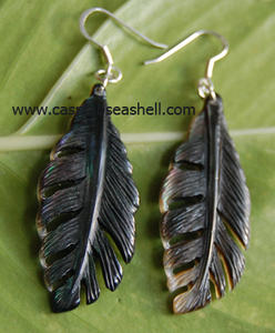 Boucles d'oreilles en argent Bali Shell avec motif Art plume coquillage bijoux pour cadeaux - Product Image 2