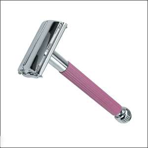 Vente en gros de rasoir de sécurité pour hommes réutilisable de qualité supérieure en acier inoxydable écologique avec manche rose lame à double tranchant - Product Image 1