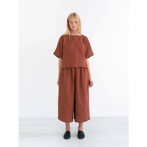 Camisa de lino suelta 100% Lino Mangas cortas Camisas de mujer - Product Image 2