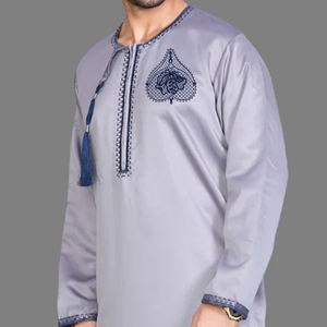 Qamis marocain Daffah pour hommes musulmans, Thobe islamique, Jubbah, style urbain, couleur unie, thermique, respirant, grande taille, automne, personnalisable - Product Image 2