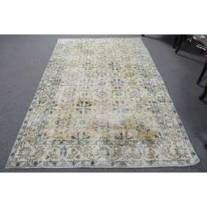 Alfombra Turca Vintage de 5.1x8.1 pies (156x246 cm), Alfombra de Lana Azul Sólida - Product Image 1