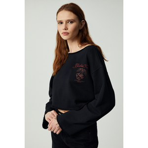 ETHIQUET CARIBOU Sudadera estampada asimétrica sin cepillar con un solo hombro descubierto para mujer - Product Image 5