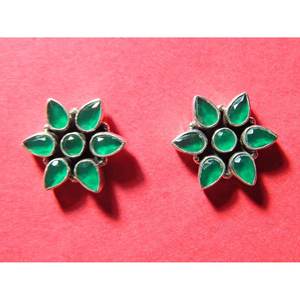 925ต่างหูพลอยโมราสีเขียวเงินสเตอร์ลิงทำด้วยมือสีเขียวเครื่องประดับสตั๊ดงานแต่งกระดุมแฟชั่น - Product Image 5