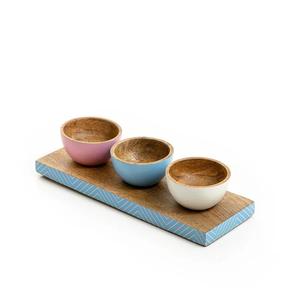 Support en fer à trois compartiments avec petit bol en bois pour servir des fruits secs et des noix parfait pour la décoration de table de maison moderne - Product Image 2