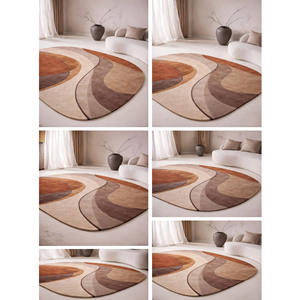 Modern Abstract Round Wool <b>Rug</b> Beige Brown Hand Tufted Area Carpet Home Decor Christmas Gift for Living Room Bedroom <b>Picnic</b> Use - Product Image 2