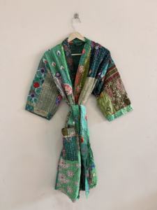 Traditional Handmade Kantha Silk Kimono Jacket For Women - Product Image 5
