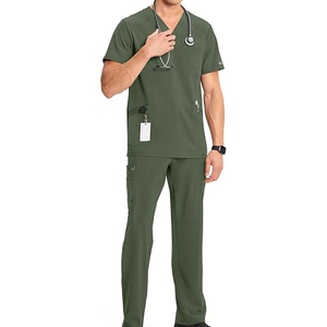 High Quality Men's V-Neck Medical Scrubs <b>Sets</b> Soft Shell Elastic Quick-Drying Anti-Wrinkle Hospital Suits Nurses <b>Doctors</b> Scrubs - Product Image 4