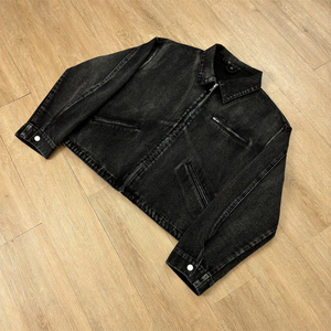 Veste en jean unisexe noire à boutons recouverts, style streetwear décontracté, vêtement d'extérieur moderne, tissu 100% coton doux, durable, respirant, hiver - Product Image 6