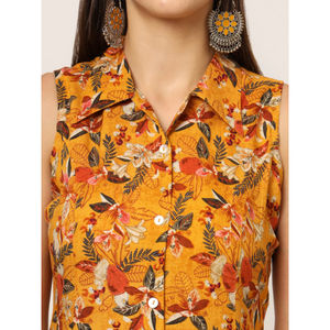 Vestido midi moderno de algodón puro con estampado floral amarillo para mujer a precio de mayoreo, diseño moderno, se acepta personalización - Product Image 2