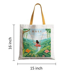 Sac fourre-tout en toile imprimée pleine grandeur à ouverture ouverte, en coton naturel, pour femme, idéal pour le camping et les voyages en Bali - Product Image 6
