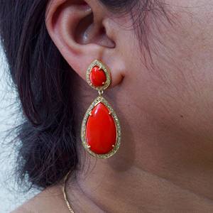 Pendants d'oreilles en argent 925 avec diamant et corail - Product Image 1