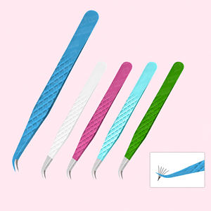 Pinzas de extensión de pestañas de aislamiento de agarre de diamante semicurvado con logotipo personalizado, herramientas de belleza tipo Punta de volumen - Product Image 1