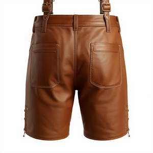 Pantalones Cortos Bávaros de Cuero Genuino Color Camel, Estilo Rústico Premium, Tradicionales para Oktoberfest, Bordados, Proveedor OEM - Product Image 4