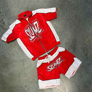 Pantalones cortos de carga con cremallera de dos piezas con impresión personalizada y chaqueta de manga corta conjuntos de pantalones cortos cortavientos de nailon y poliéster conjunto de chándal para hombre - Product Image 2