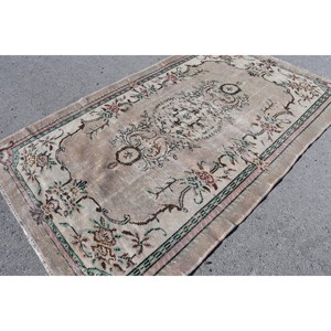 Turkish Vintage Large Rug 5.4x8.8 ft, <b>Brown</b> Green Check <b>Wool</b> Rug - Product Image 4