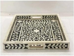 Plateau d'incrustation d'os de luxe avec la conception complexe de travail d'art plateau de service d'incrustation d'os pour l'Accent de décor de Table basse par l'artisanat fait à la main - Product Image 3