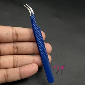 Pince à épiler professionnelle d'extension de cils en acier inoxydable de qualité supérieure personnalisée, logo OEM à revêtement en poudre bleu pointu - Product Image 6
