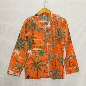 Pyjama sexy en coton biologique à col en V pour femmes respirant doux costume de nuit Jungle imprimés d'animaux grande taille vêtements de nuit confortables - Product Image 1