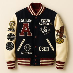 Veste universitaire en laine en gros avec manches en cuir véritable | Veste bombardier Letterman College personnalisée | Équipe OEM/ODM et vestes de mode - Product Image 1