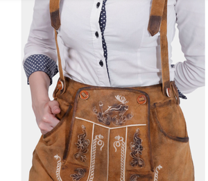 100% pantalones cortos de cuero genuino de alta calidad hechos en Bávaro Lederhosen pantalones cortos para mujer Trachten Lederhose - Product Image 4