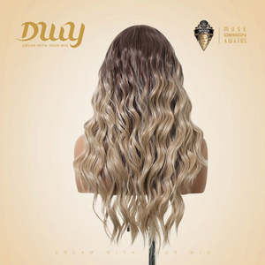 Lyna C-DWY 13*6 Glueless Synthetic <b>Wig</b> Lace Front <b>Long</b> Beach Wave for Ombre Blonde with Highlight Transparent Lace Color - Product Image 3
