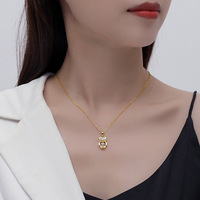 D320 Romantique 925 Sterling Silver Bear Collier Élégant Géométrique Cristal avec Coeur Forme Bijoux Accessoires pour Femmes