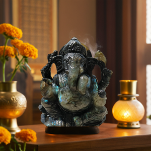 ทำด้วยมือผ่านการแกะสลักรูปปั้นพระพิฆเนศลาบราดอไรต์รูปปั้นทางศาสนาสไตล์พุทธศาสนาจักระธรรมชาติมีให้เลือกทุกขนาด - Product Image 1