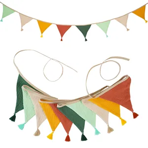 <strong>Nursery</strong> Fabric <strong>Bunting</strong> 10 Triangle Pennant Flags With Tassels Party Decor Banner Home Baby Shower Carnival Garland Banner - Product Image 4