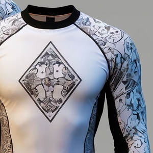 เสื้อรัดกล้ามเนื้อ BJJ MMA คุณภาพสูงแบบ OEM สกรีนลายด้วยผ้าไหม เสื้อยืดถักสำหรับผู้ชาย ผ้าฝ้าย 100% สีตามสั่ง - Product Image 4