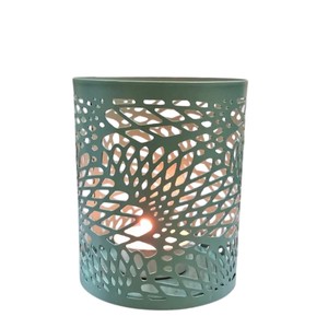 Portavelas Votivo Redondo de Hierro al por Mayor, Portavelas de Metal Verde Menta con Patrón de Corte Láser, Artículo de Decoración para el Hogar, Regalo - Product Image 1