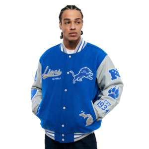 Blouson universitaire personnalisé 2025 pour homme, design JH, noir et bleu, en coton, avec boutons recouverts, idéal pour l'hiver - Product Image 3